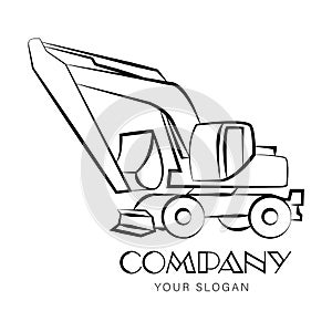 Excavator. Outline drawing. Linear logo. Technics